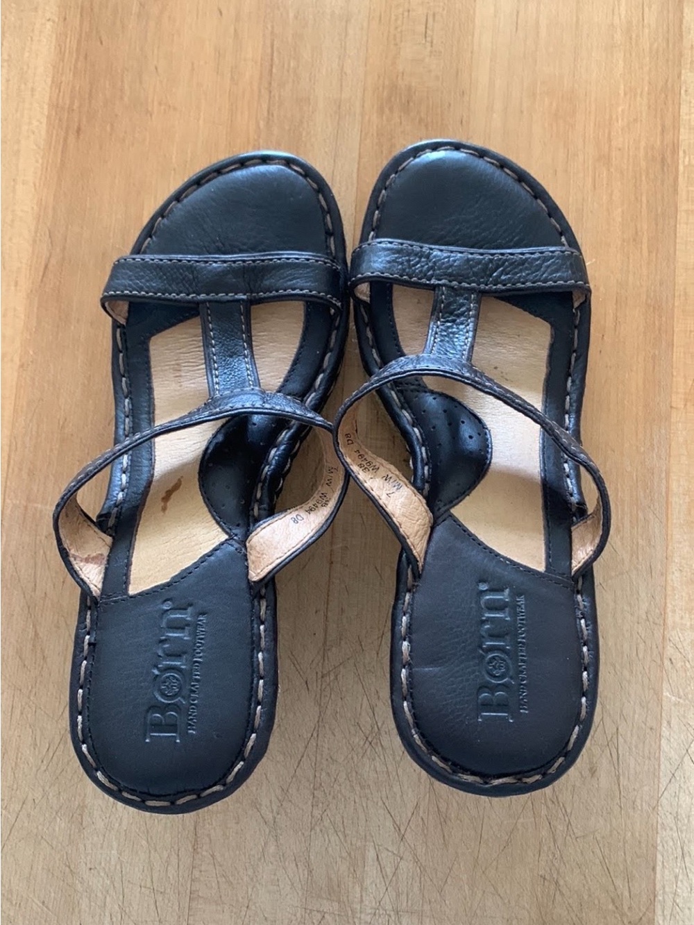 Born Black Leather Women's T-Strap Espadrille Sandals